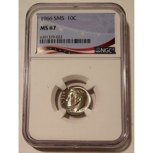 1966 Roosevelt Dime SMS MS67 NGC Flag Label